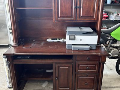 Dark Wood Desk with Hutch and Storage - Home Office Furniture
