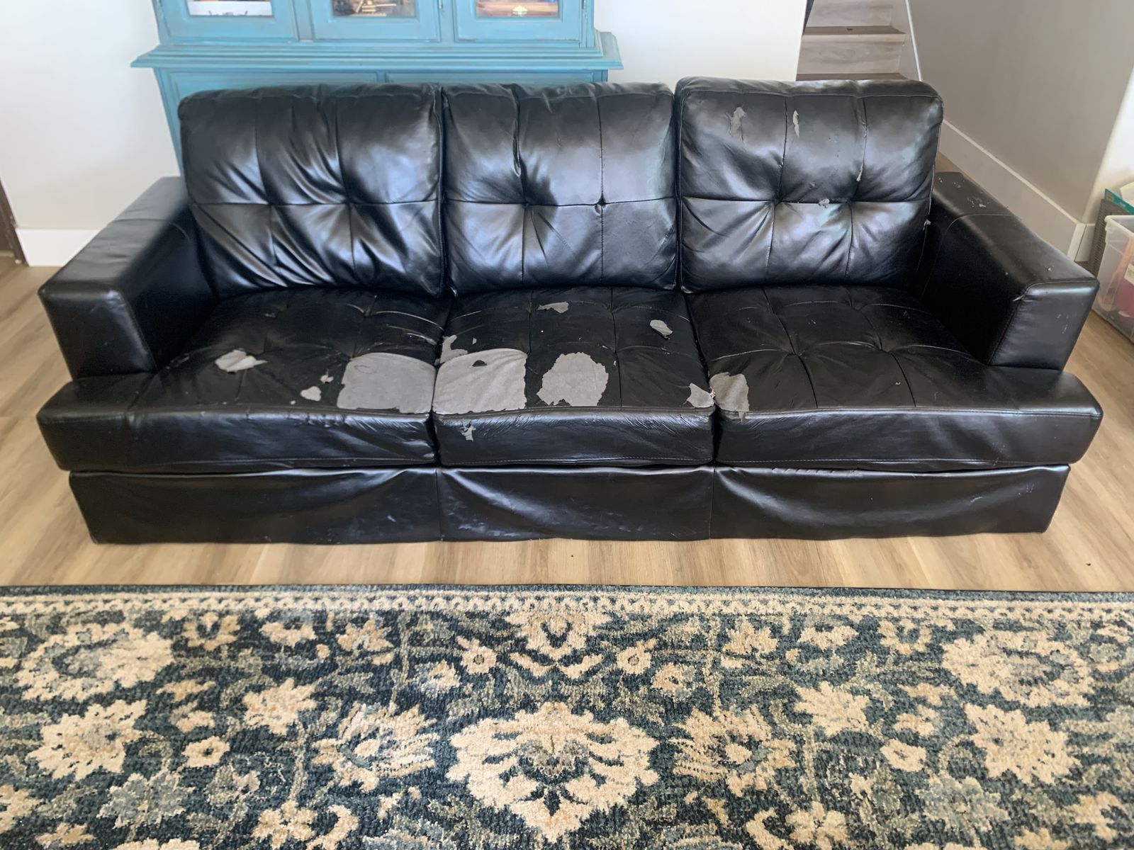 Black Pleather Couch, Peeling But Comfy