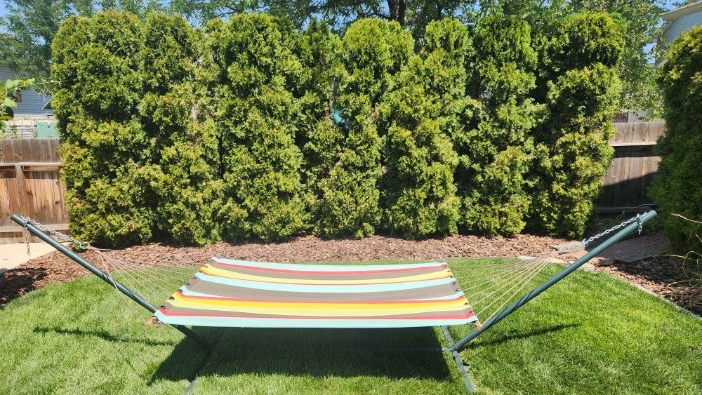 Colorful Striped Hammock with Stand - Relaxing Outdoor Lounger