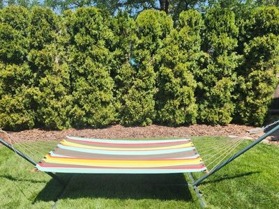 Colorful Striped Hammock with Stand - Relaxing Outdoor Lounger