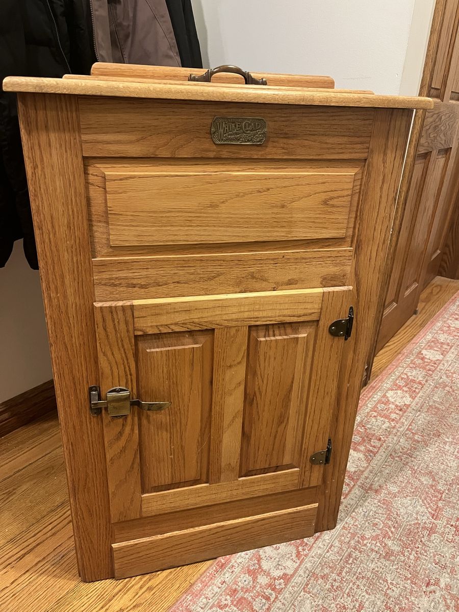 Vintage White Clad Oak Ice Box End Table/Cabinet