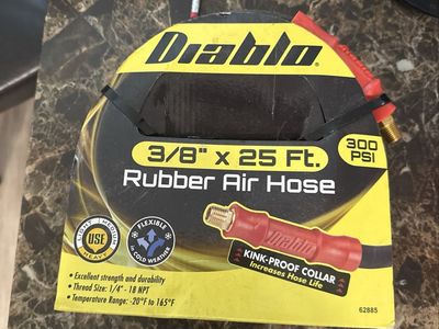 Diablo 3/8" x 25 Ft. Rubber Air Hose - 300 PSI, Cold Weather Flexible, Kink-Proof Collar
