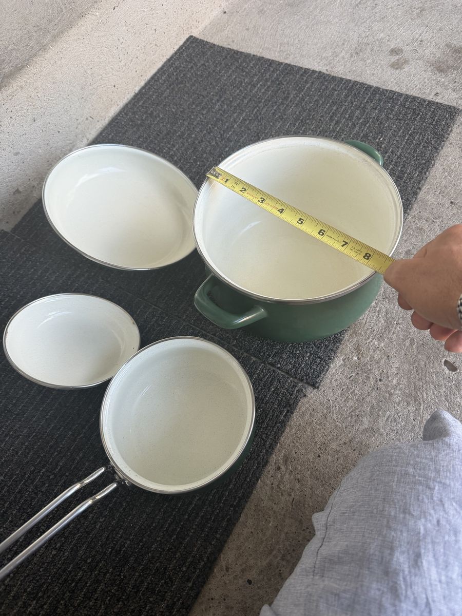 Green Enamelware Cookware Set with Pots and Pans Used