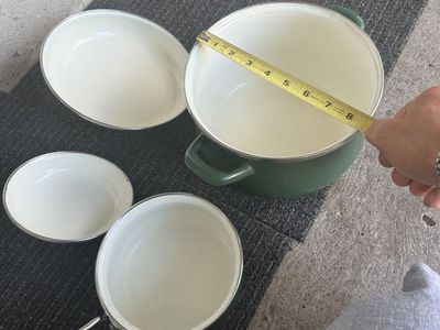 Green Enamelware Cookware Set with Pots and Pans Used