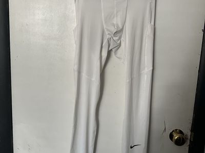 Nike Pro Men's White Compression Pants Tights with Black Waistband