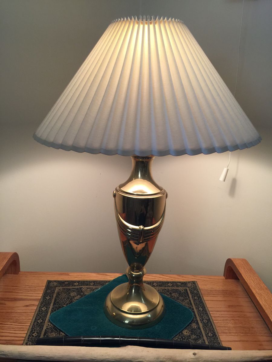 Polished Brass Urn Table Lamp with Pleated White Shade