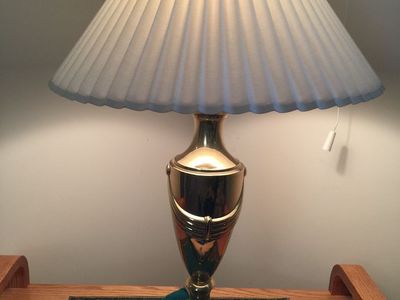 Polished Brass Urn Table Lamp with Pleated White Shade