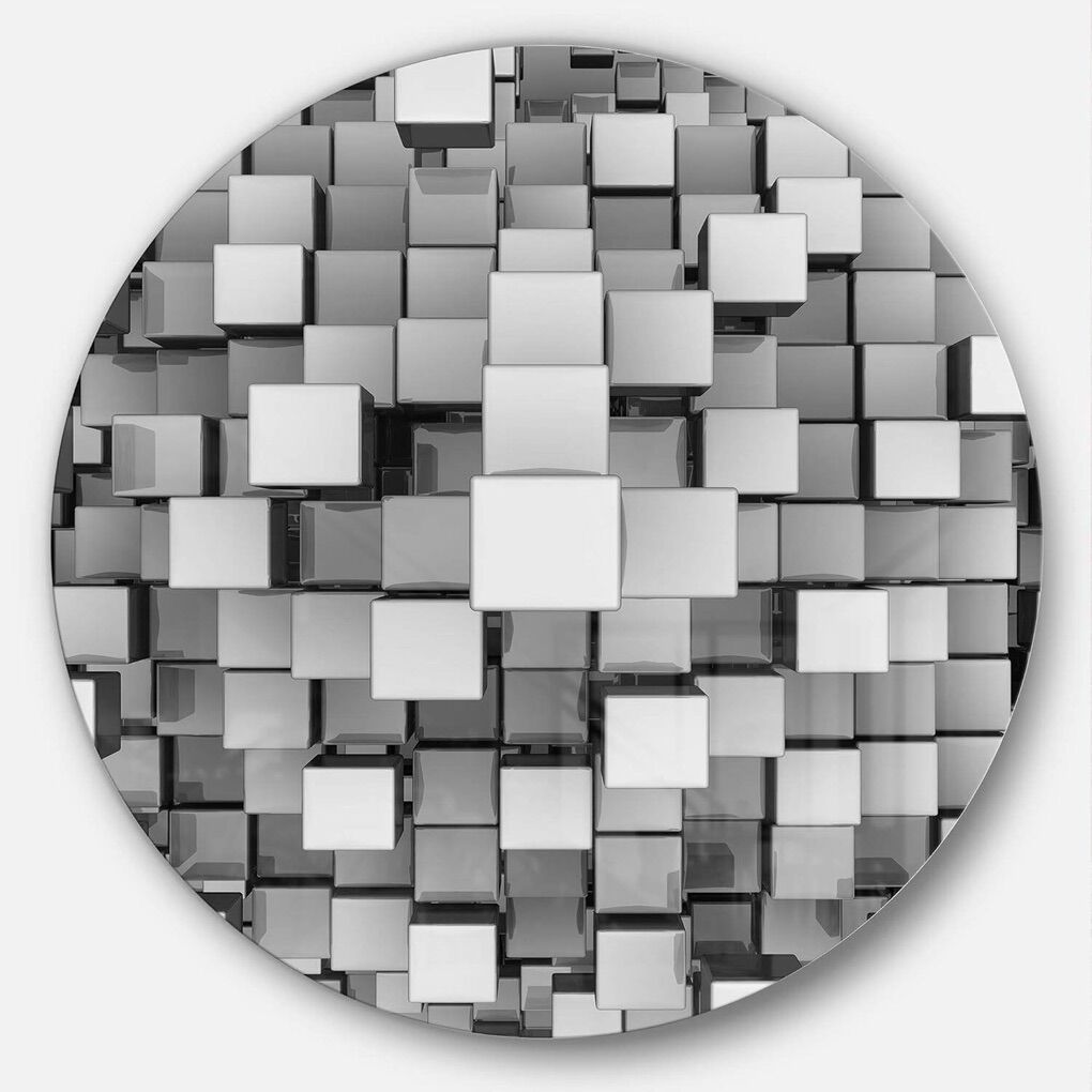 Designart Black & Grey Cubes - 23 Round