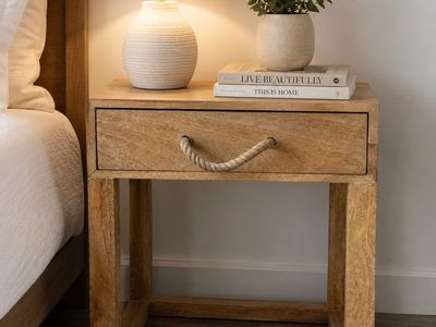 Solid Wood Rustic Nightstand | Modern Coastal Accent Table