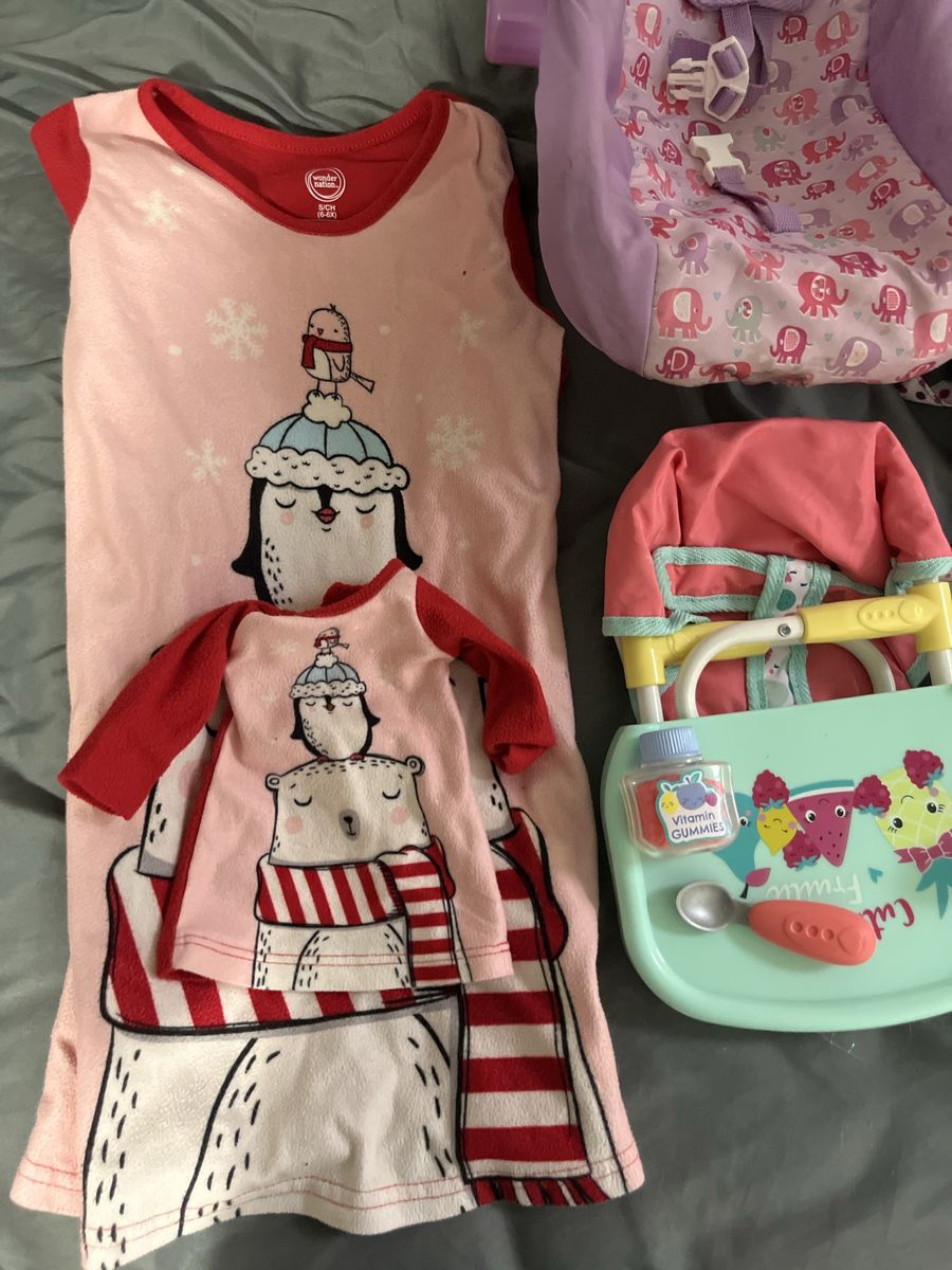 Pajamas Size 6 with matching doll pj’s & toys