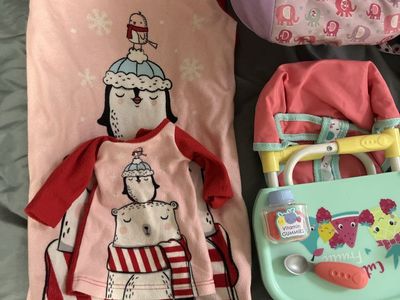 Pajamas Size 6 with matching doll pj’s & toys