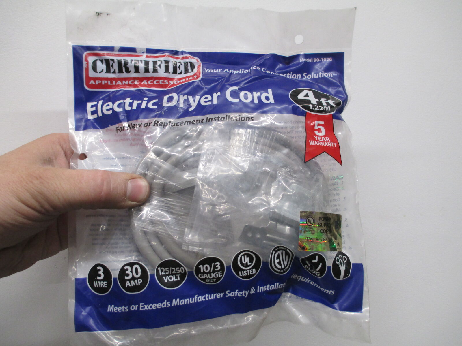 4 foot 3 wire Electric Dryer Cord