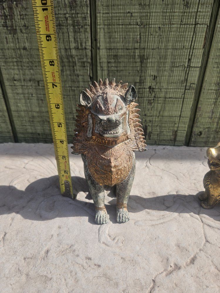 Vintage Foo Dog/Lion Statue - Bronze & Gold Tone, 8.5" Tall, Intricate Design Home Decor