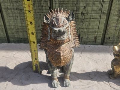 Vintage Foo Dog/Lion Statue - Bronze & Gold Tone, 8.5" Tall, Intricate Design Home Decor