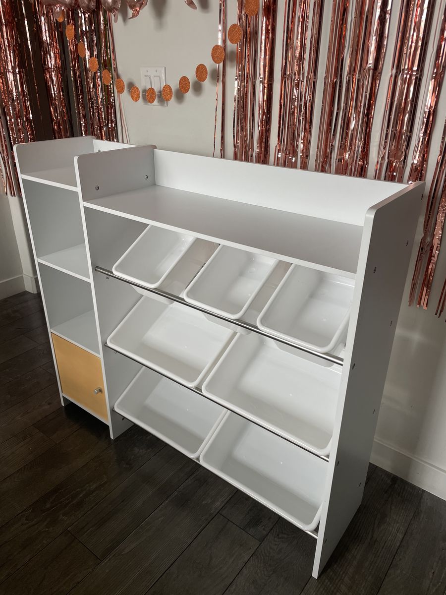 Wooden Storage With Bins And Shelving