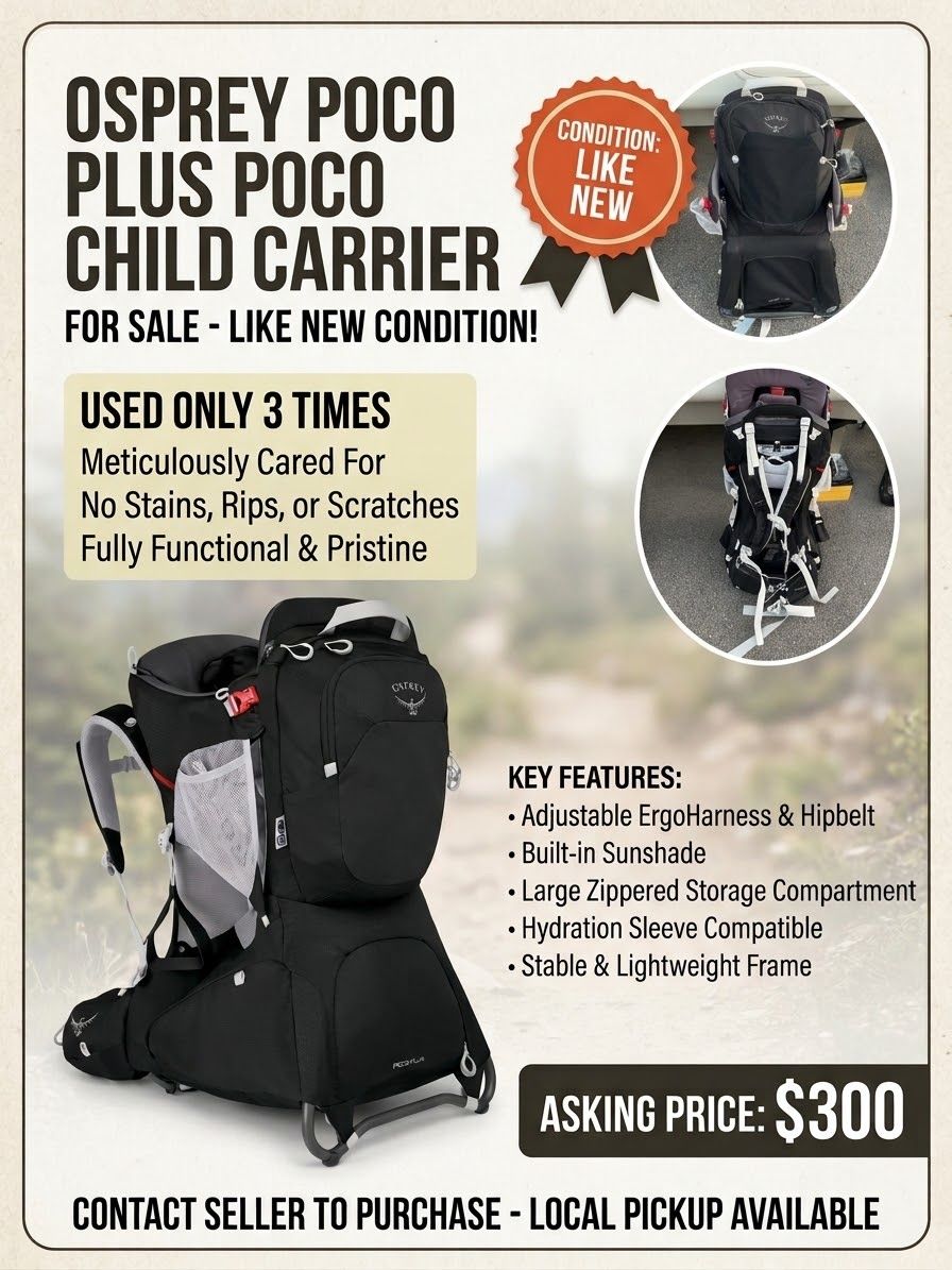LIKE NEW Osprey Poco Plus Child Carrier – Used Only 3x