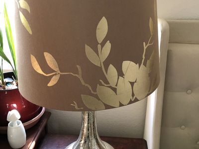 Mercury Glass Table Lamp with Gold Botanical Leaf Shade