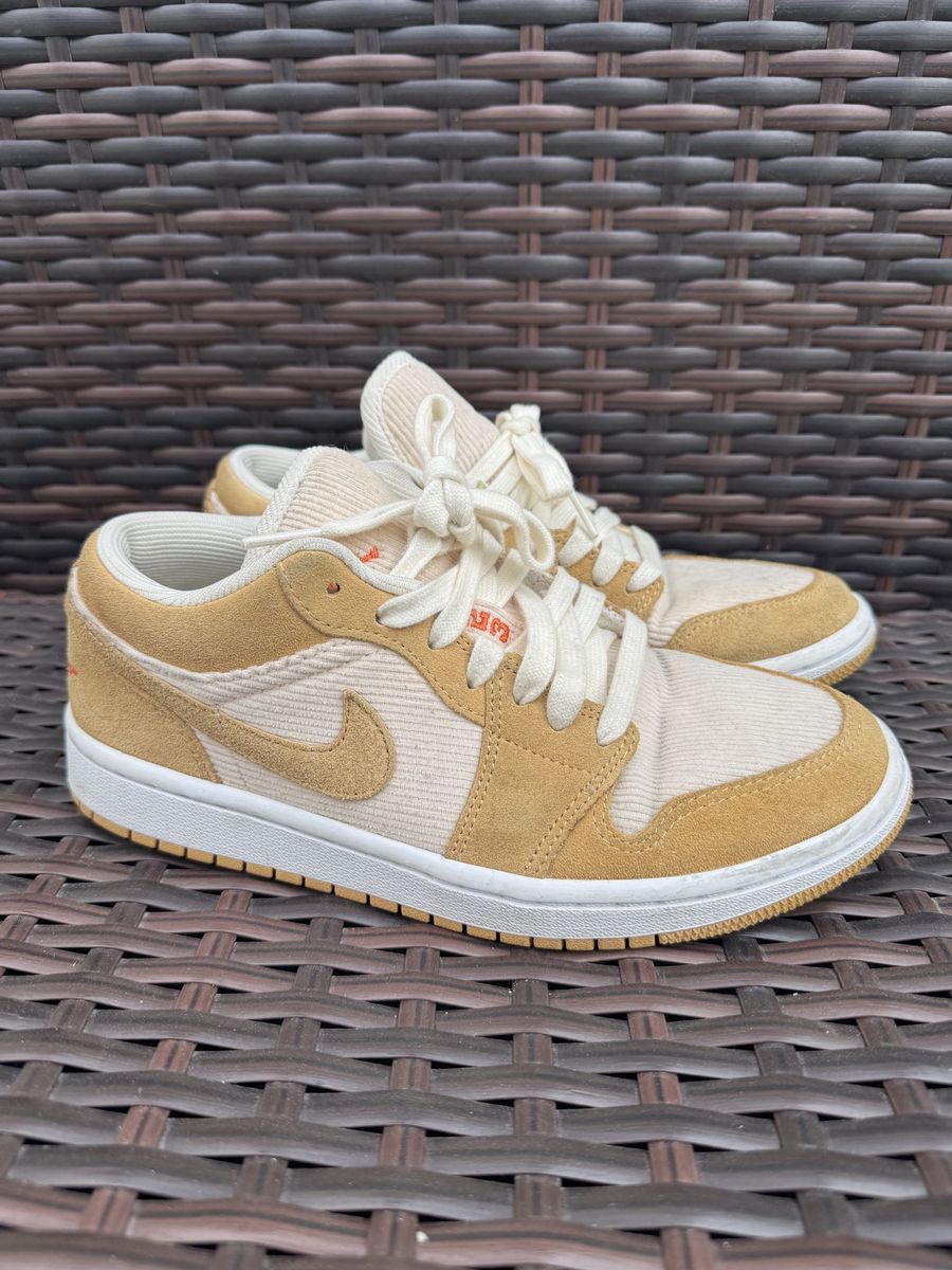 Nike Air Jordan 1 Low Canvas Khaki Suede Tan Sneakers Size : 7