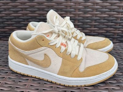 Nike Air Jordan 1 Low Canvas Khaki Suede Tan Sneakers Size : 7