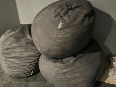 3 Comfy Gray Lounge Bean Bags, 4 ft Diameter - Great for Relaxing!