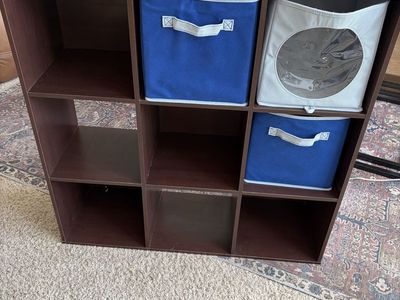 Dark Wood Cube Storage Organizer with 9 Cubbies, Shelf Unit for Organization