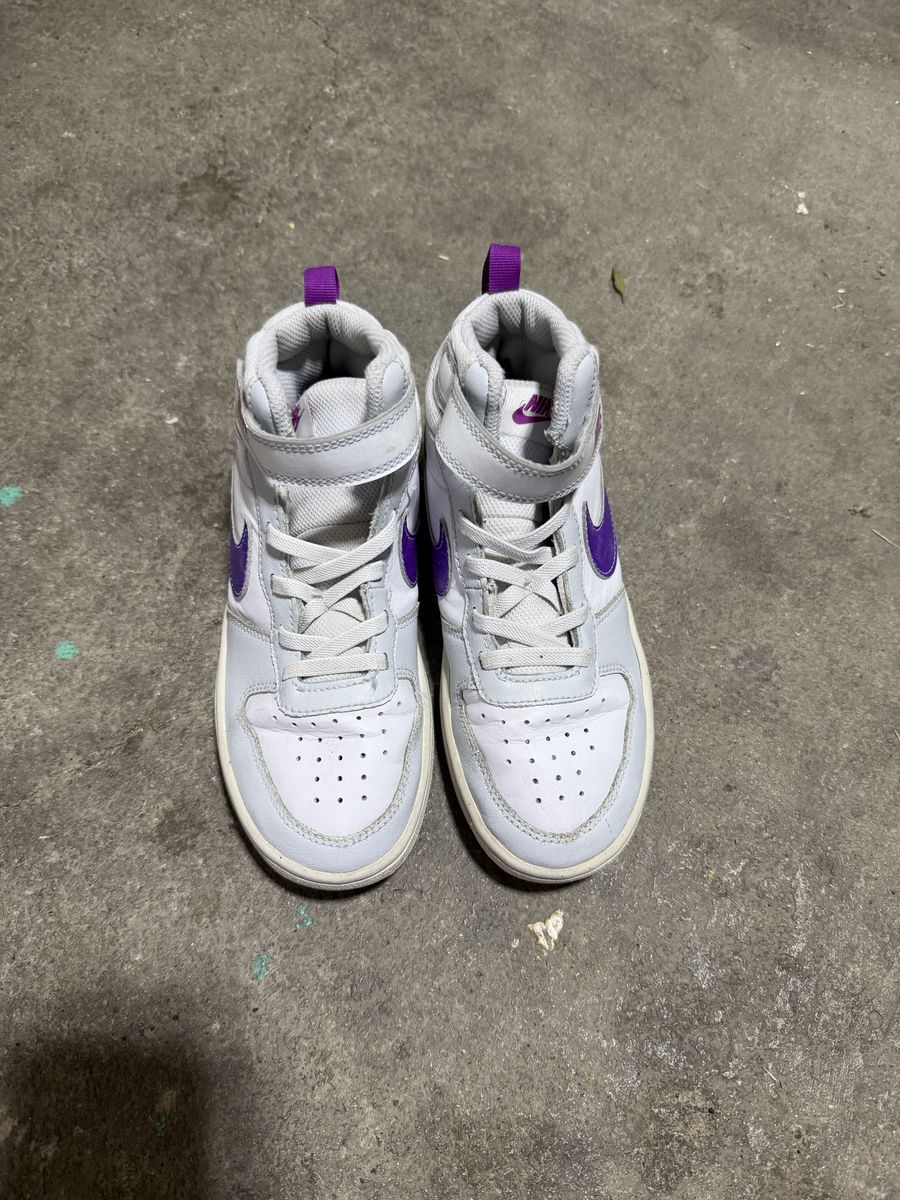 Nike Court Borough Mid Youth High Top Sneakers White Purple 1Y