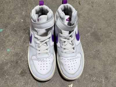 Nike Court Borough Mid Youth High Top Sneakers White Purple 1Y