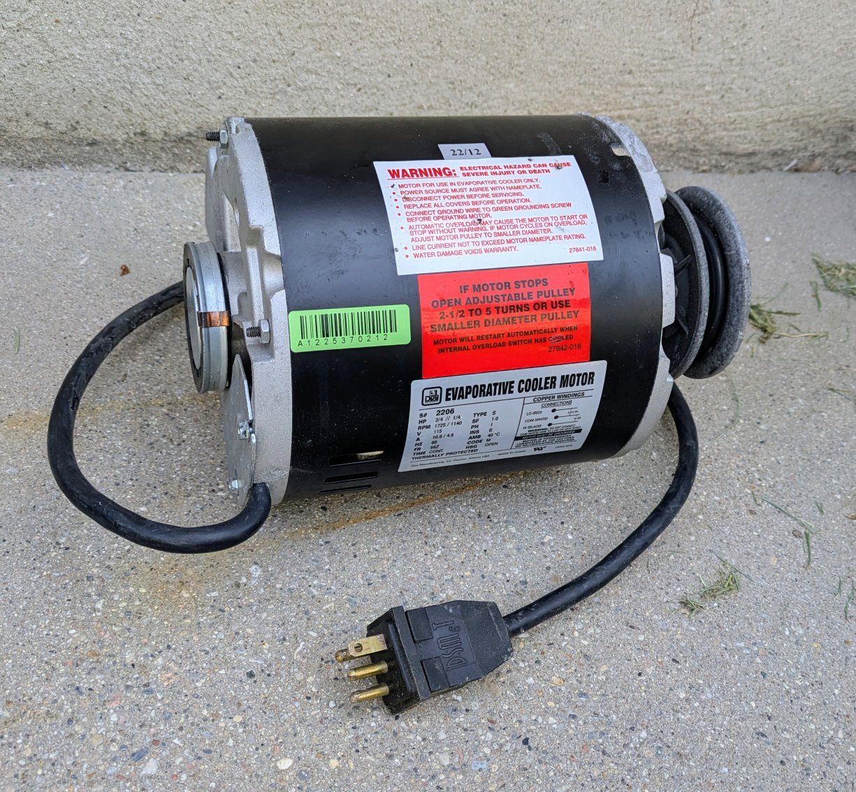 3/4 hp Swamp Cooler Motor