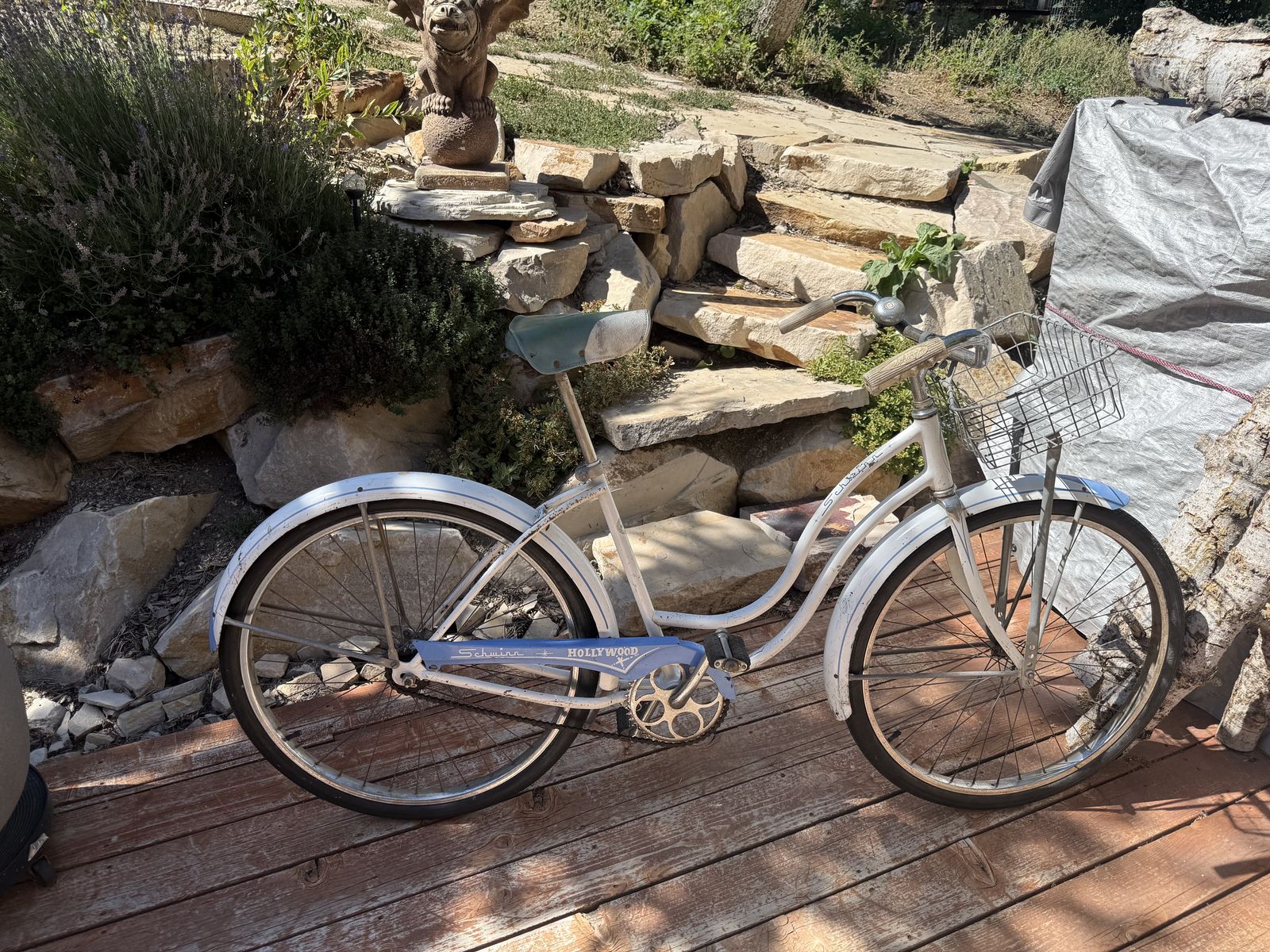 Vintage Schwinn Hollywood Cruiser Bike White and Blue with Basket