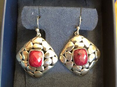 Sterling Silver And Ruby Earrings