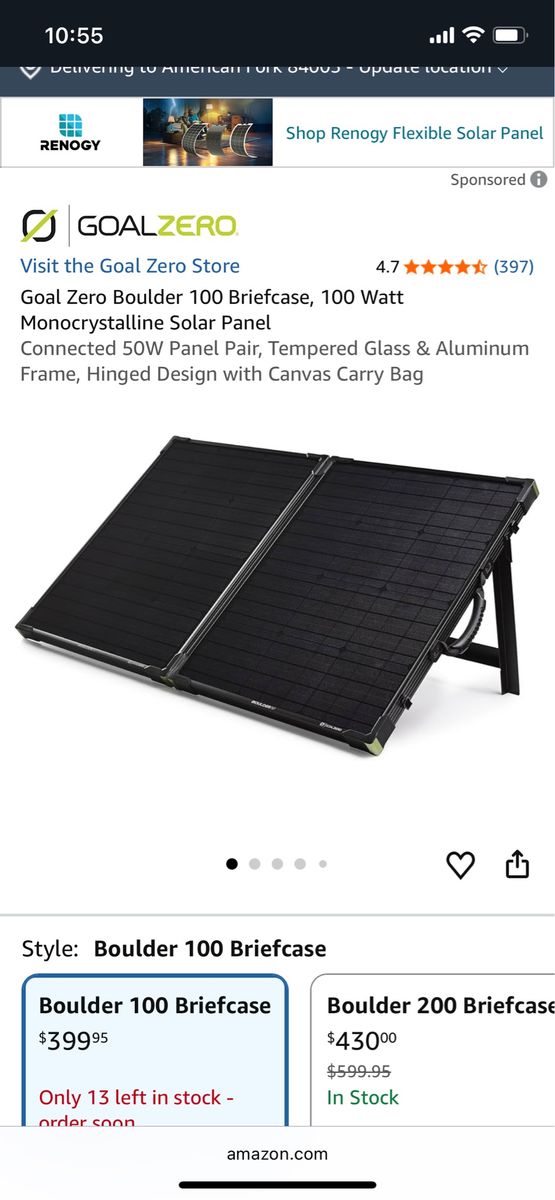 Goal Zero Boulder 100 Briefcase - 100 Watt Monocrystalline Solar Pane