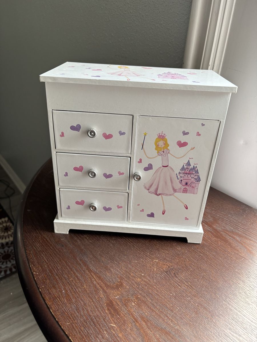 Musical Ballerina Princess Jewelry Box for Girls with 3 Drawers & Mirror - White
