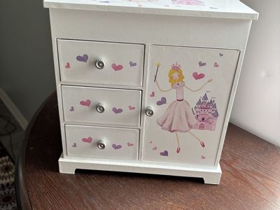 Musical Ballerina Princess Jewelry Box for Girls with 3 Drawers & Mirror - White