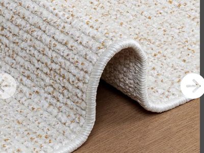 New. 2x8 Boho Cozy White & Tan Textured Area Rug - Soft & Durable Floor Decor