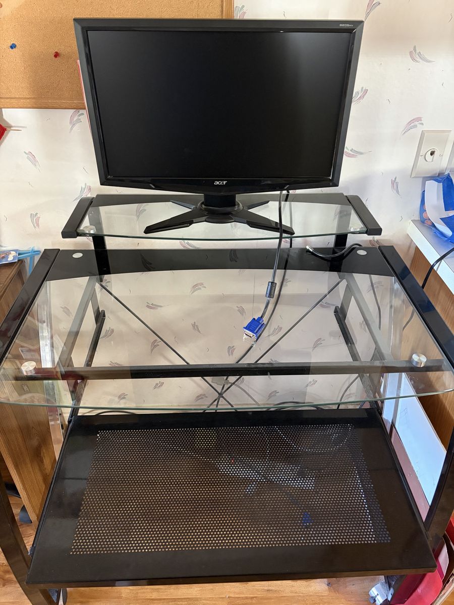 Glass computer desk w keyboard tray