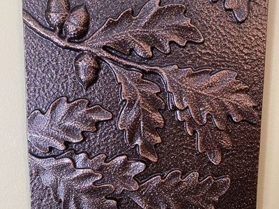 Hand Crafted 8” Metallic 3D Wall Art - Antique Copper Hand Painted in French Bronze - Scrub Oak + Acorns