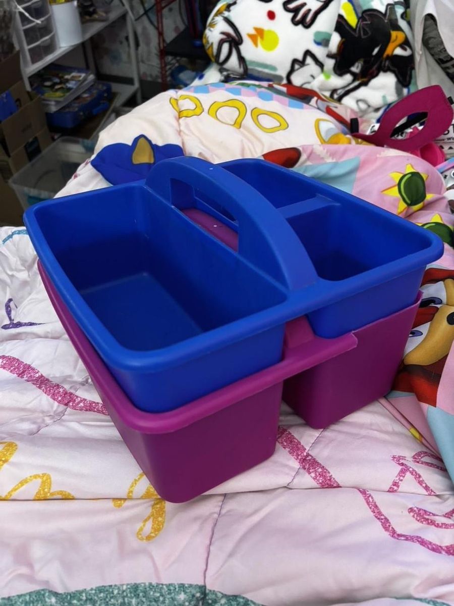 Multi-Purpose Blue & Purple Plastic Storage Caddy Organizer Set with Handle, 9" Length Each