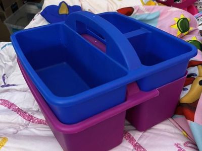 Multi-Purpose Blue & Purple Plastic Storage Caddy Organizer Set with Handle, 9" Length Each