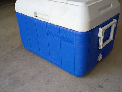 Coleman Blue and White Hard Ice Chest Cooler with Side Handles & Drain Plug