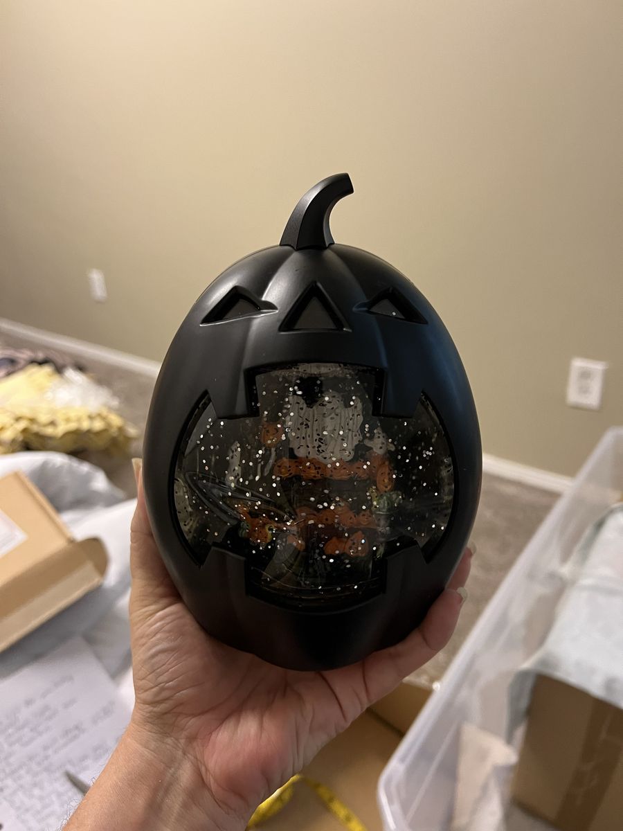 Set of 2 Halloween Pumpkin Snow Globes - Black and Orange Jack-o'-Lantern Decor