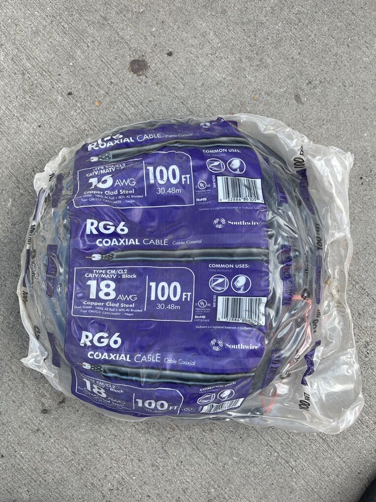 RG6 Coaxial Cable 100 Feet New