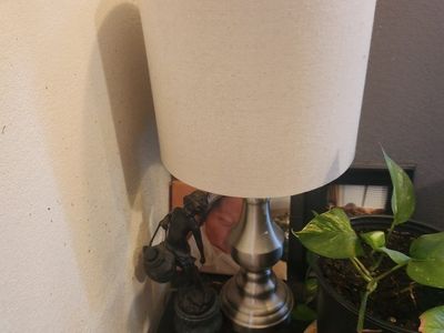 Brushed Nickel Table Lamp with Off-White Fabric Shade