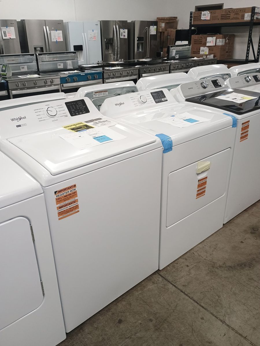 NEW WHIRLPOOL WHITE TOP LOAD WASHER & ELECTRIC DRY