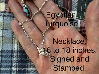 Egyptian Turquoise Sterling Silver Necklace 16 to 18 Inches Signed and Stamped