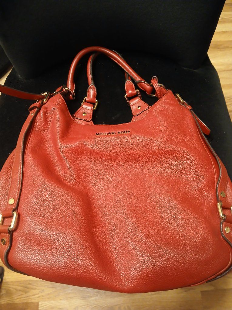 Michael Kors Red Pebbled Leather Shoulder Bag - Large Hobo Style Handbag