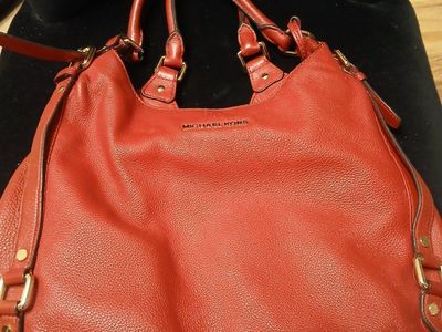 Michael Kors Red Pebbled Leather Shoulder Bag - Large Hobo Style Handbag