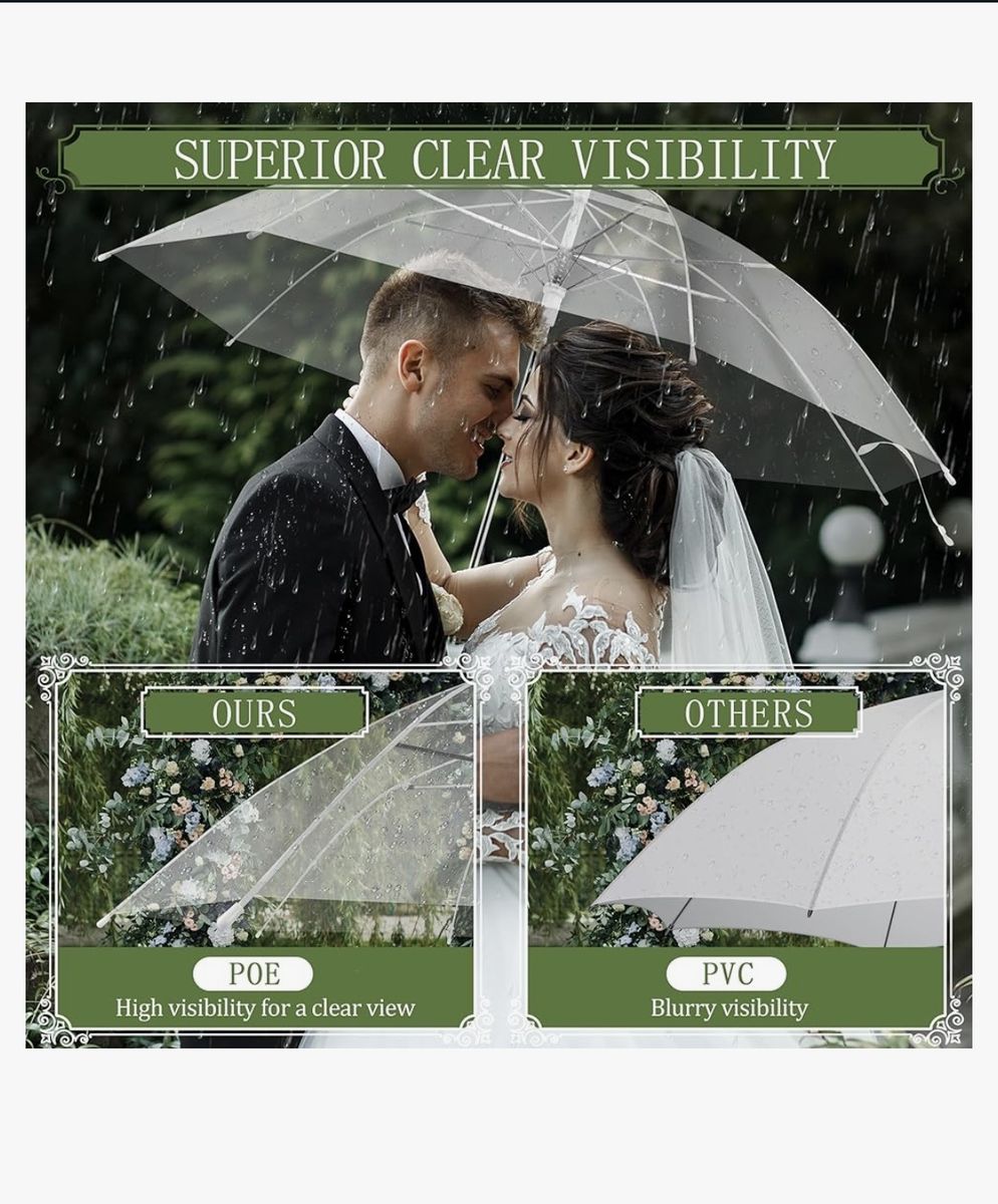 Clear Wedding Umbrellas, High-Visibility Transparent Rain Umbrella, 16 count