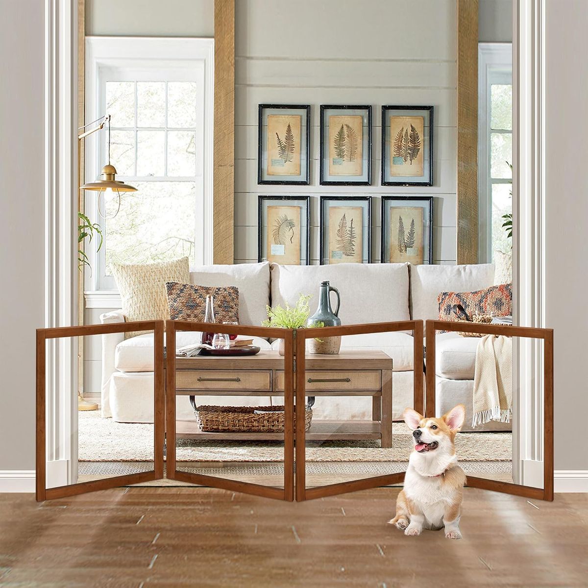 24" x 72" Extra-Wide Clear/Transparent Pet Fence w/ Cherry Hardwood Dog Gate for Indoor Use