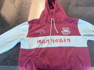 Iron Maiden x West Ham United IMFC Hoodie Maroon Light Blue Size M