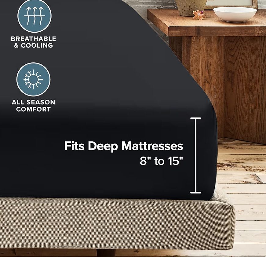 Bare Home Fitted Black Bottom Sheets Twin